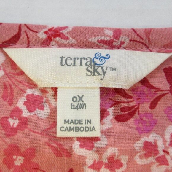 TERRA & SKY Fit & Flare Button Front Dress Womens Size 14W Pink Red Floral NWT - Picture 6 of 15